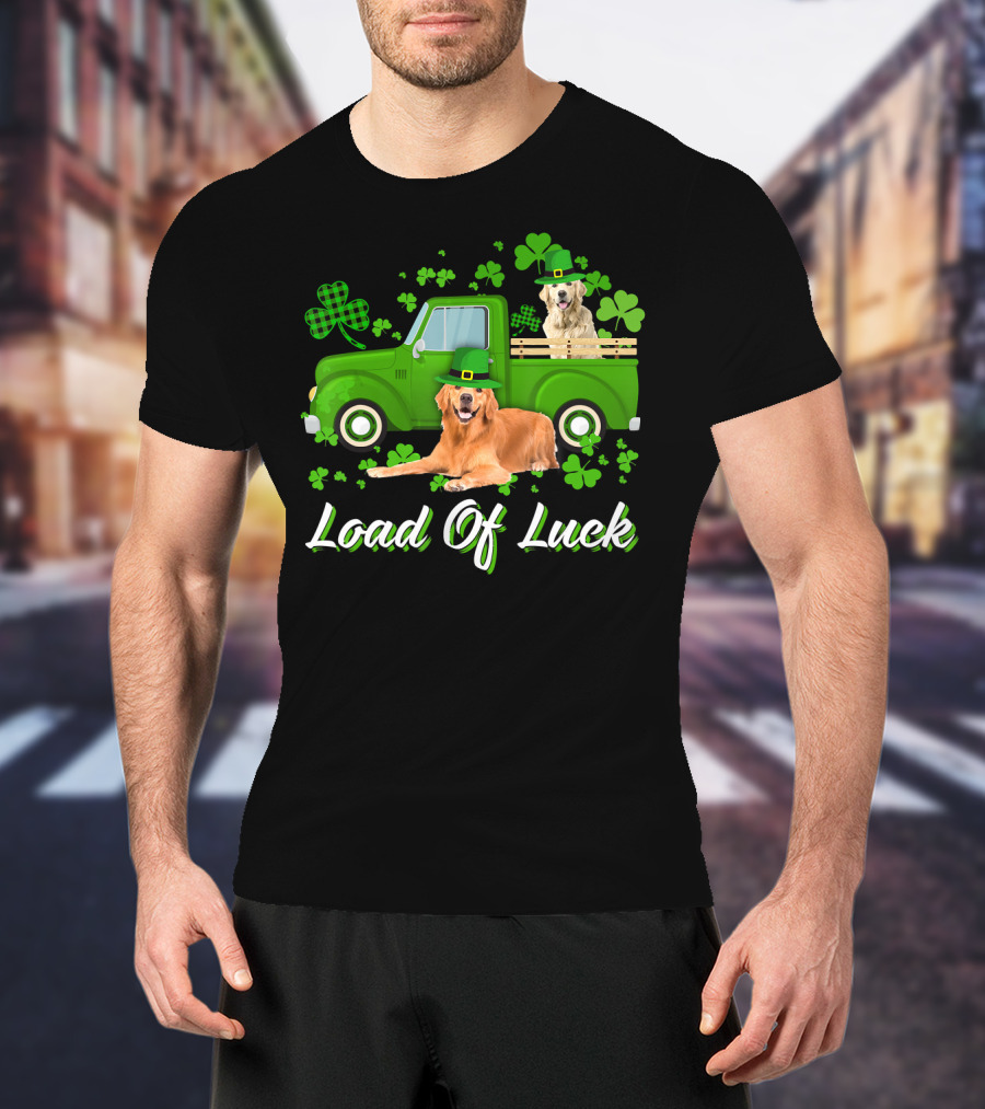 Load Of Luck Green Truck And Golden Retrievers T-Shirt