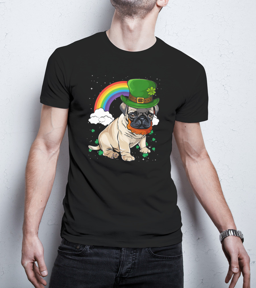Pug St Patricks Day Leprechaun Hat Rainbow T-Shirt