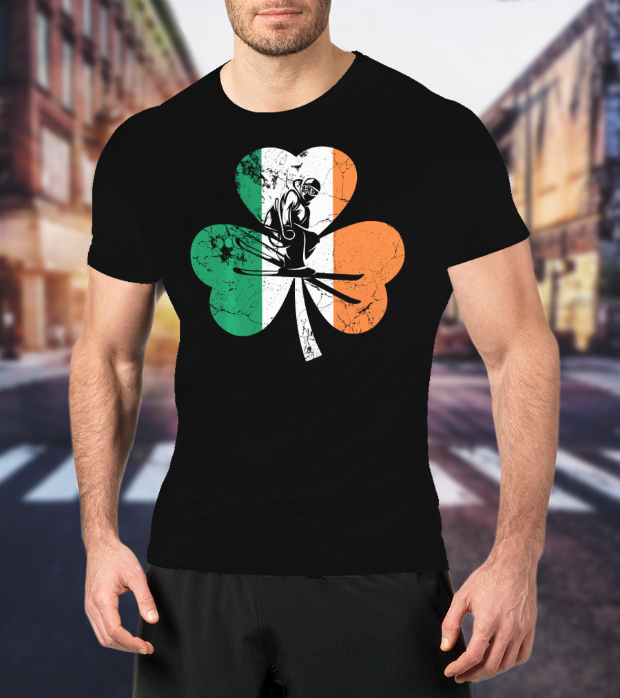 Skiing Shamrock St Patrick's Day Ireland Irish Flag T-Shirt