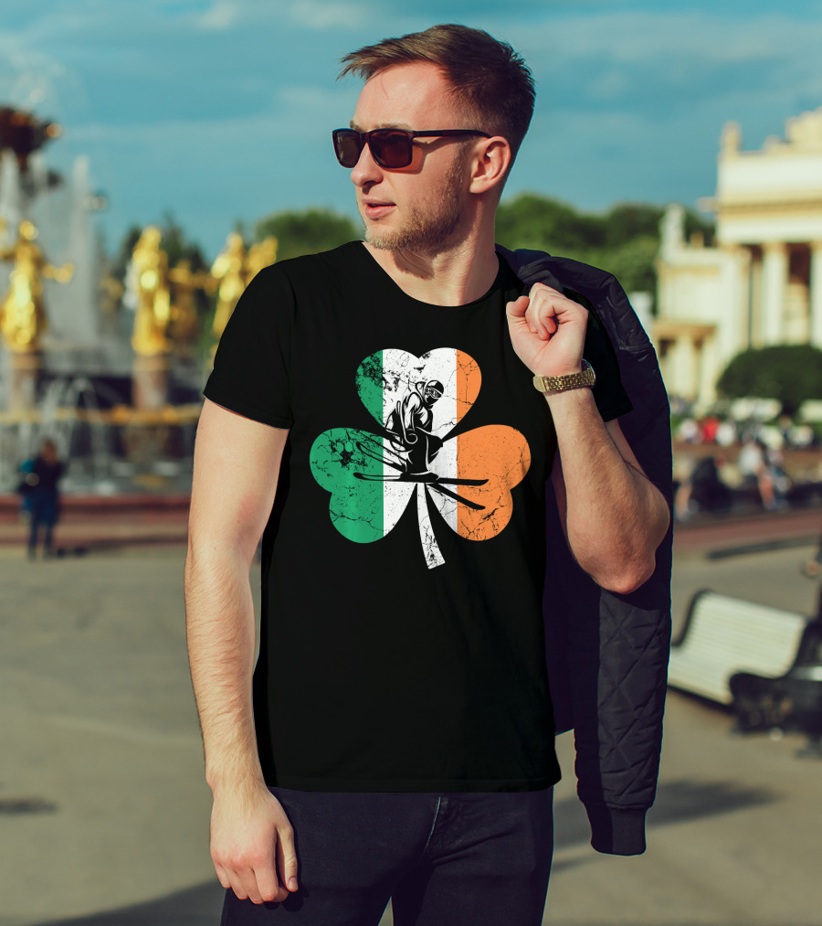 Skiing Shamrock St Patrick's Day Ireland Irish Flag T-Shirt