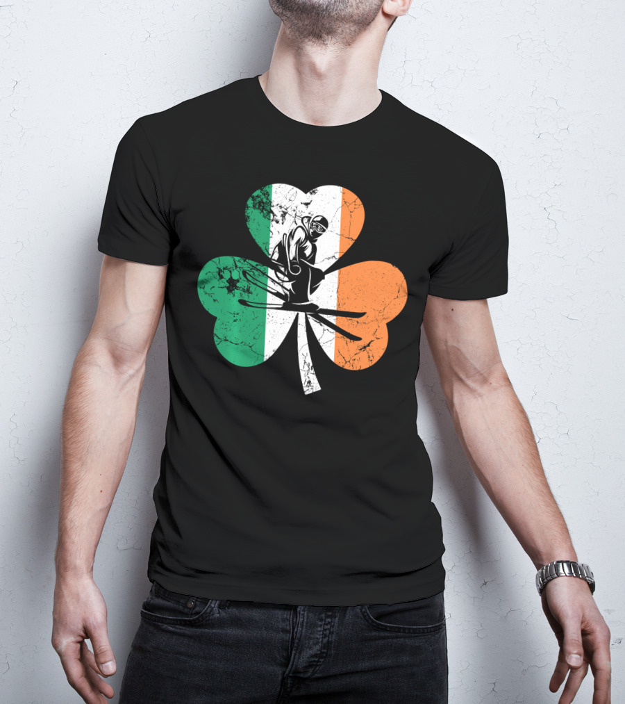 Skiing Shamrock St Patrick's Day Ireland Irish Flag T-Shirt