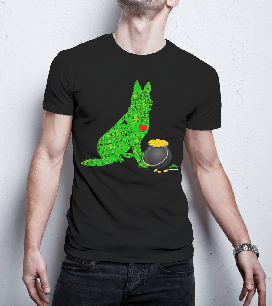 St Patricks Day Shamrock German Shepherd With Pot Of Gold T-Shirt
