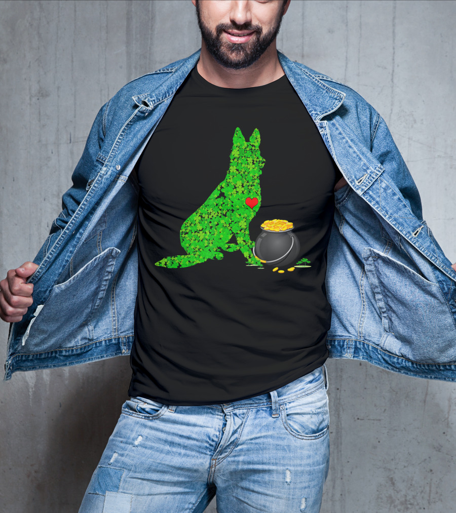 St Patricks Day Shamrock German Shepherd With Pot Of Gold T-Shirt