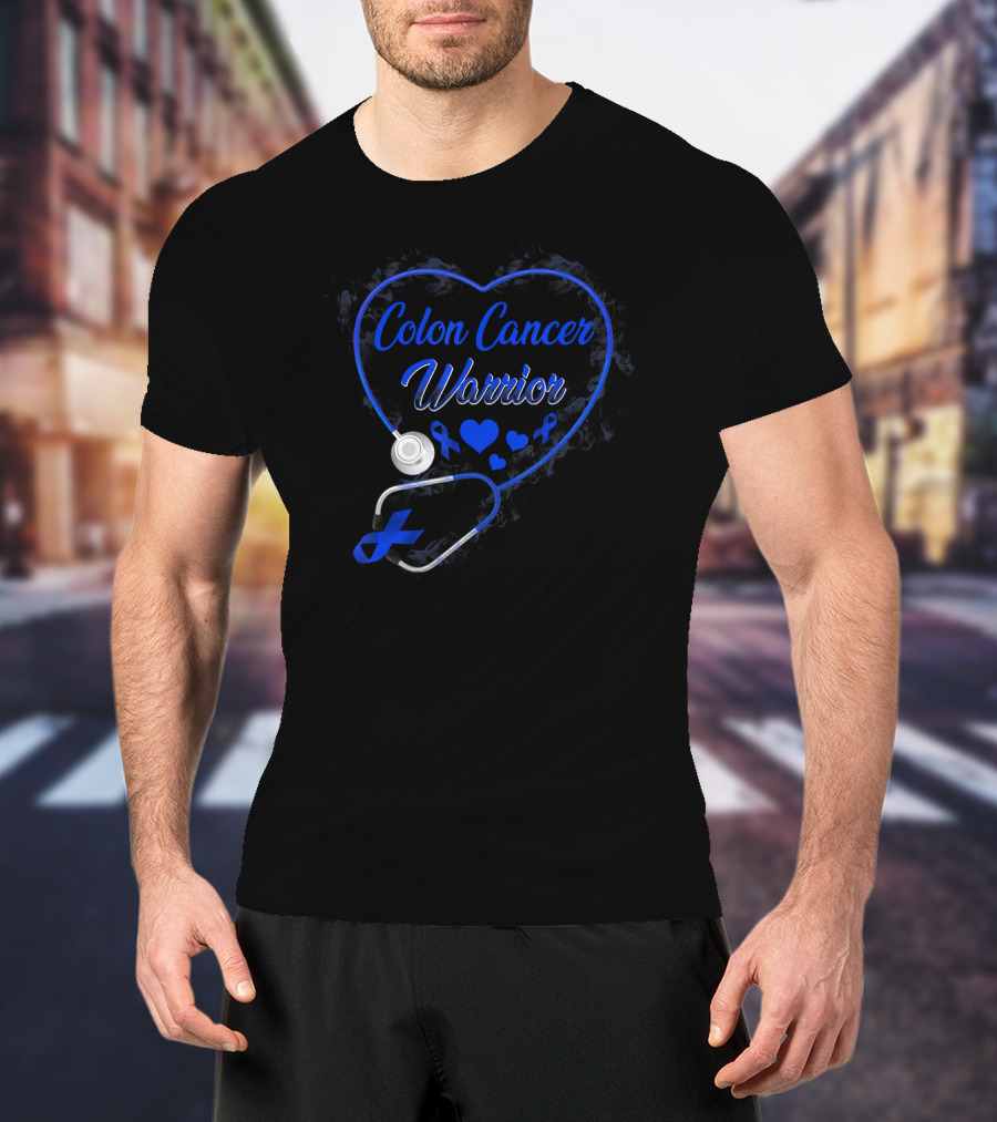 Colon Cancer Warrior Heart Stethoscope With Blue T-Shirt