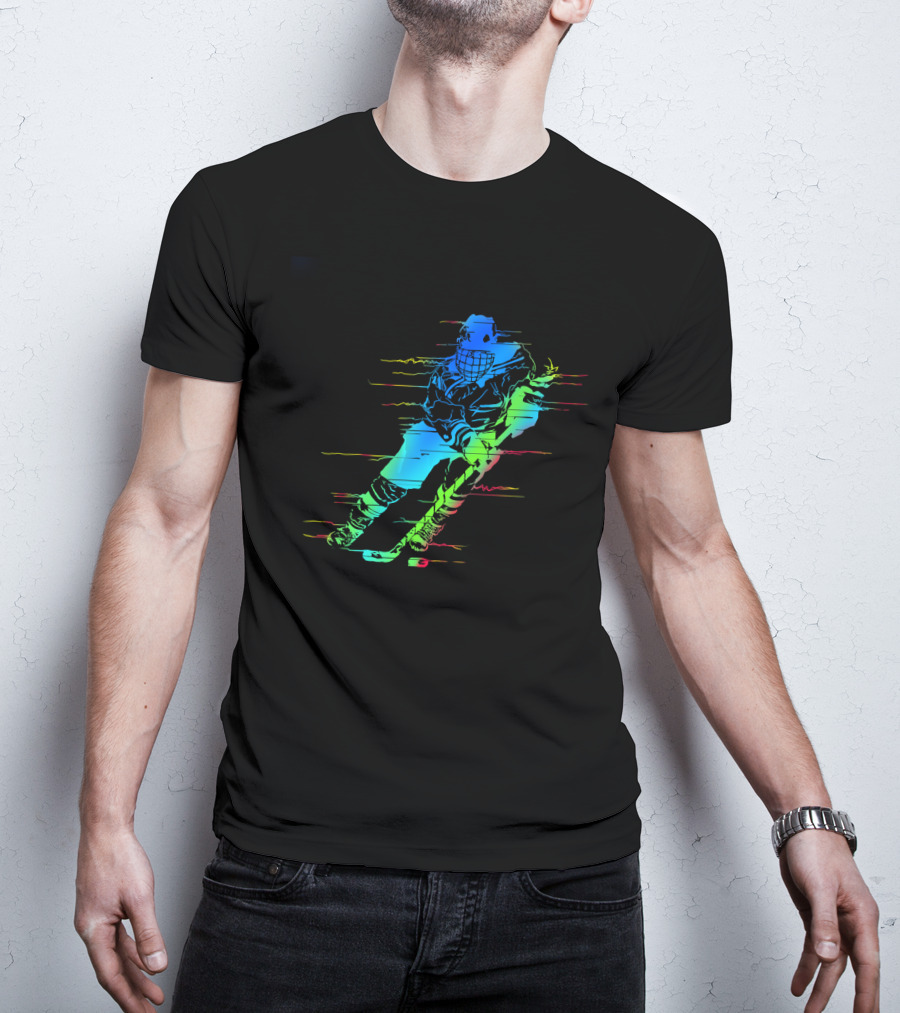 Ice Hockey Player Funny Athletes Glitch Effect Neon Athlete T-Shirt
