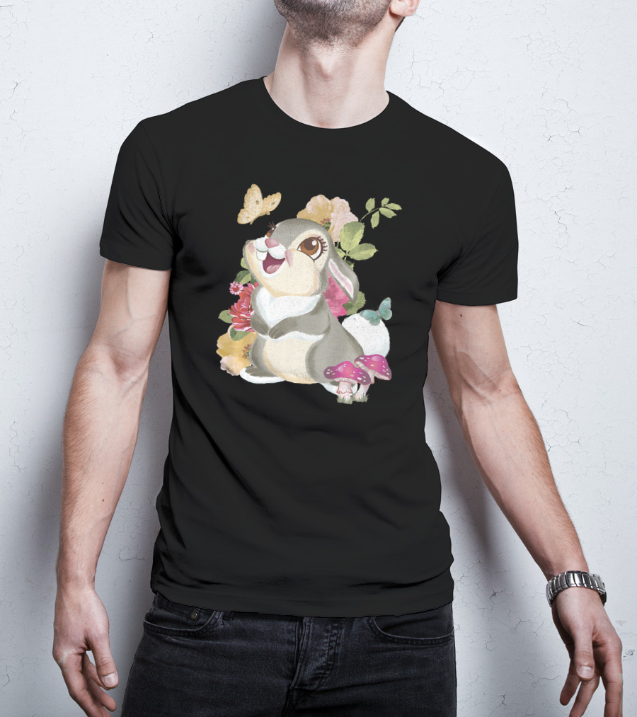 Disney Bambi Thumper Vintage Floral Butterfly Mushrooms Flowers T-Shirt
