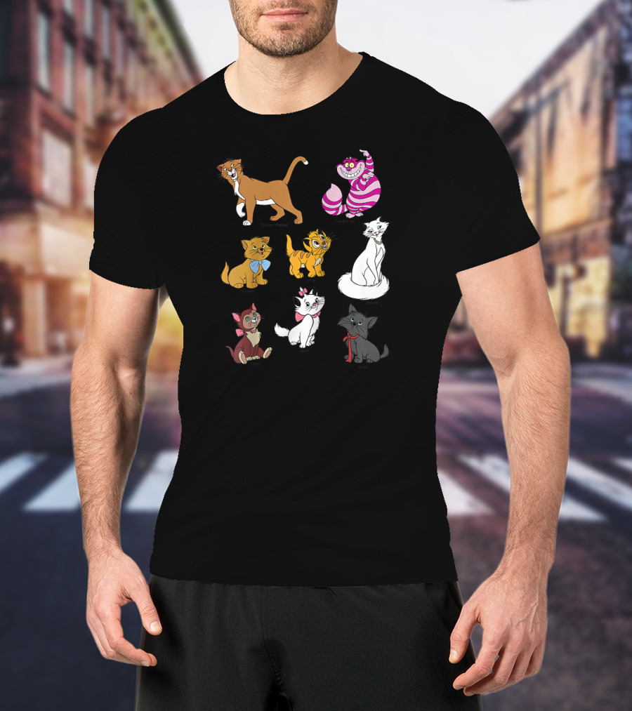 Disney Mickey And Friends Cheshire Duchess Oliver Figaro Aristocats Berlioz Toulouse Thomas Cats Raglan Baseball T-Shirt