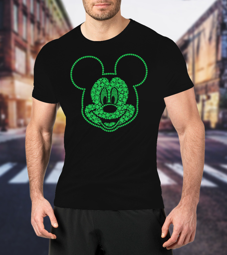 Disney Mickey Mouse St. Patrick's Shamrock Pattern Face T-Shirt
