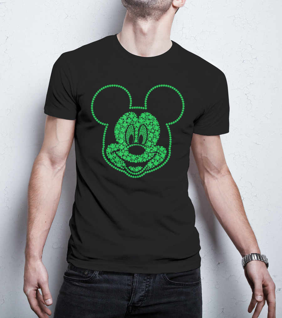 Disney Mickey Mouse St. Patrick's Shamrock Pattern Face T-Shirt