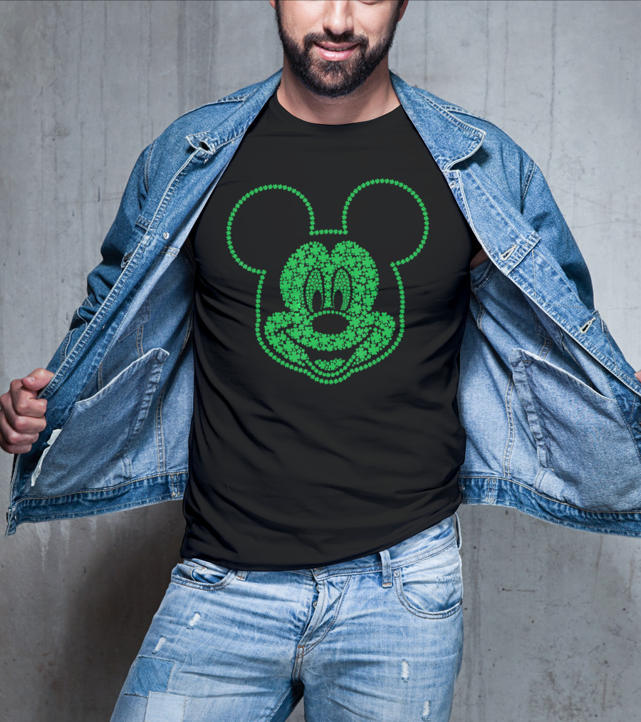 Disney Mickey Mouse St. Patrick's Shamrock Pattern Face T-Shirt