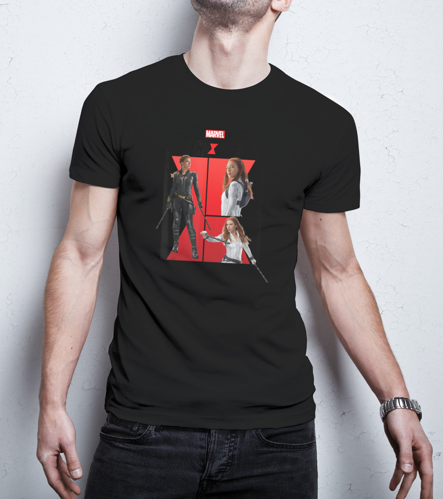 Marvel Black Widow Black And White Suit Comic Panels T-Shirt