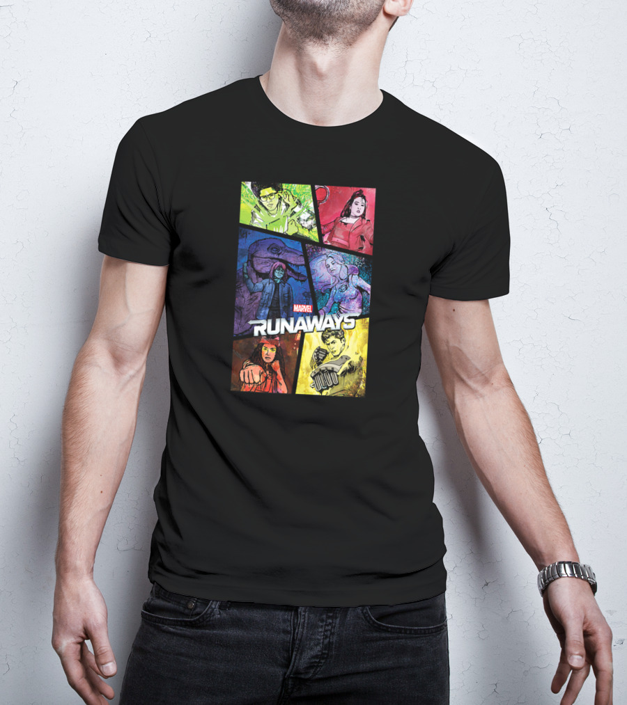 Marvel Runaways Character Color Block Grid With Comic Style T-Shirt