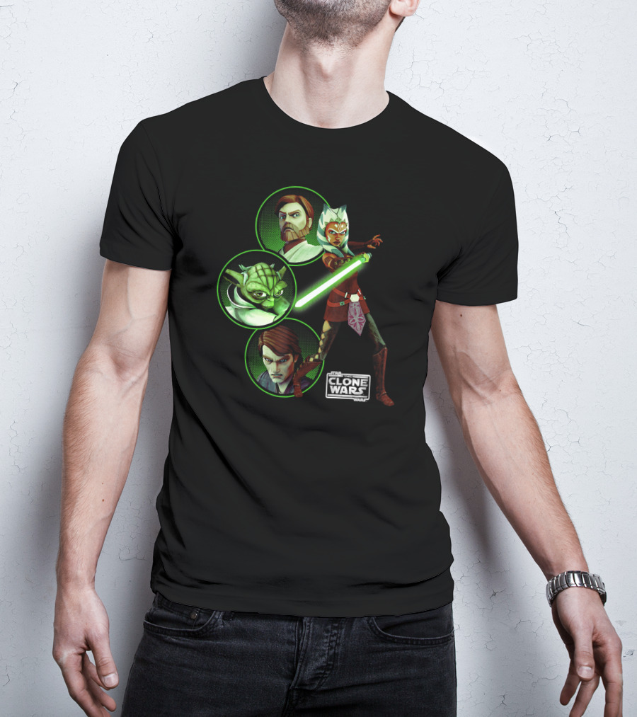 Star Wars The Clone Wars Yoda Ahsoka Obi-Wan Anakin Rebel Alliance Group Shot T-Shirt