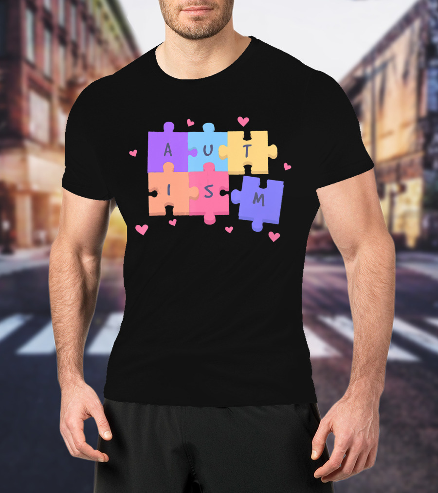 Autism Puzzle Heart Awareness Teacher T-Shirt