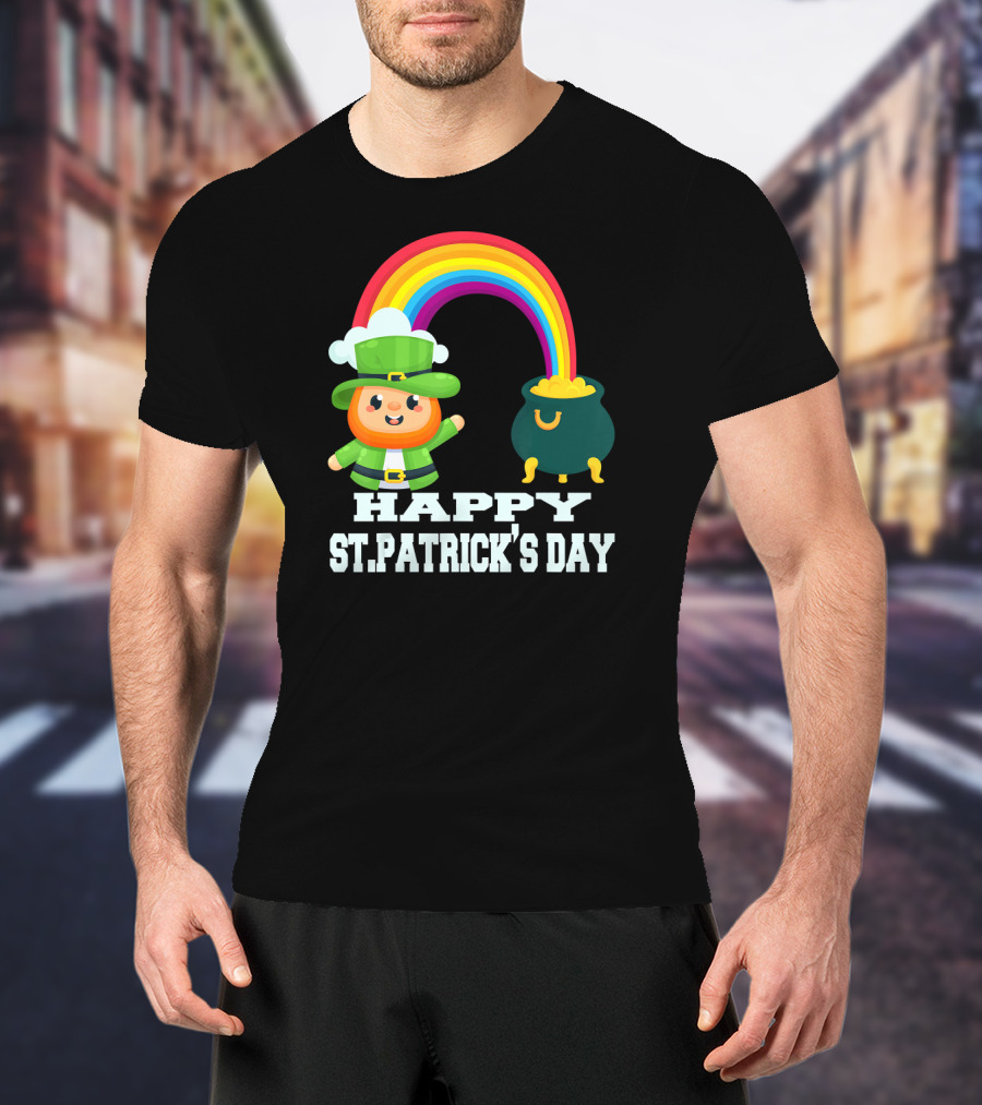 HAPPY ST. PATRICK'S DAY Rainbow Leprechaun Pot Of Gold T-Shirt