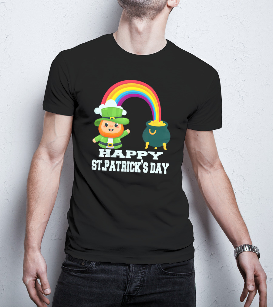 HAPPY ST. PATRICK'S DAY Rainbow Leprechaun Pot Of Gold T-Shirt