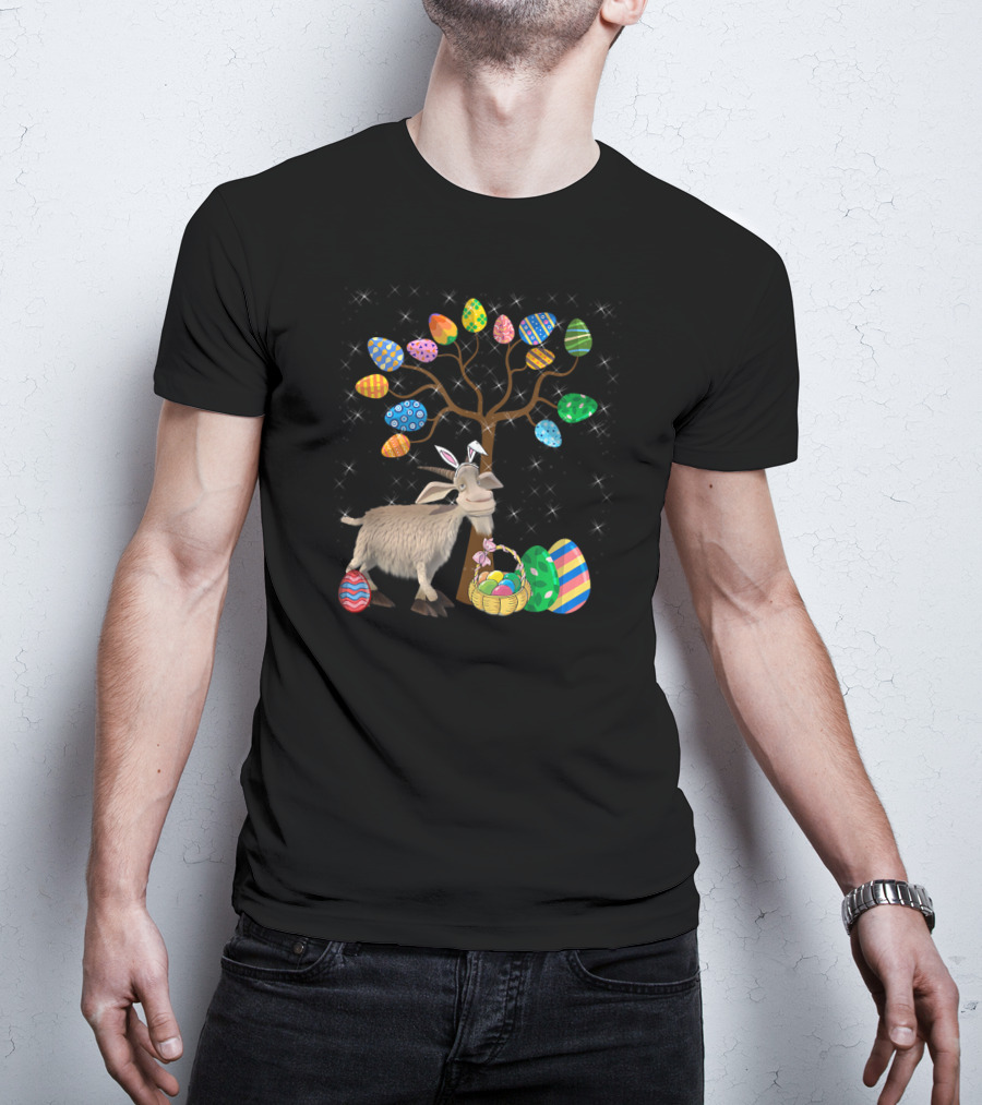 Goat Animal Pet Easter Egg Hunt Under Decorative Egg Tree T-Shirt