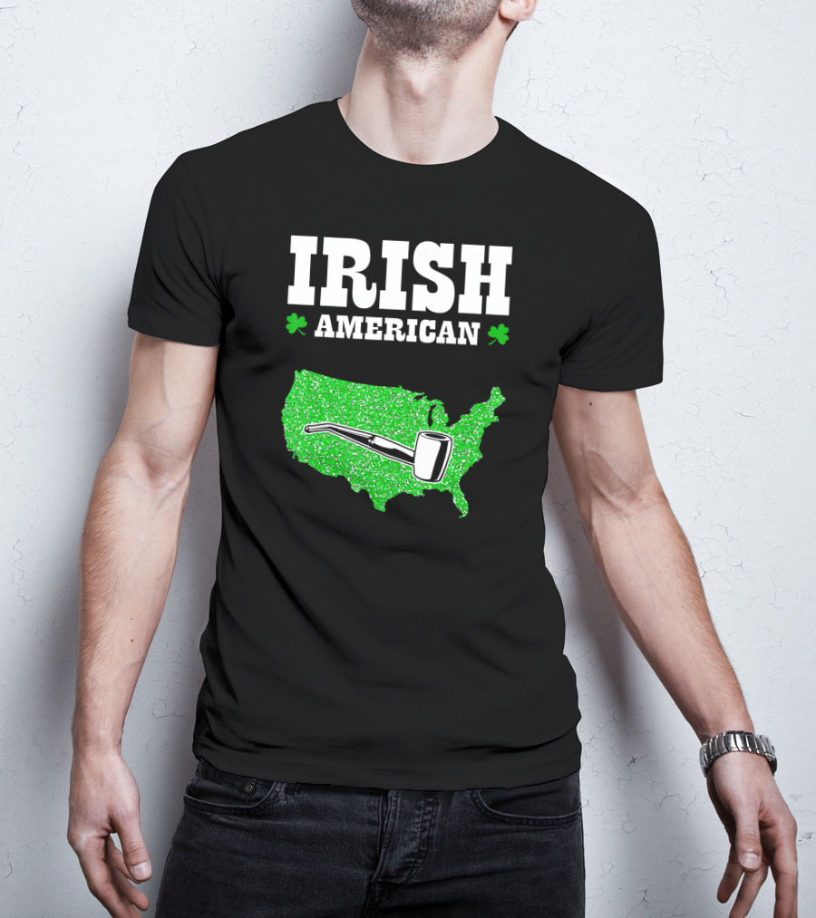 Irish American Shamrock Map With Pipe St Patrick's Day T-Shirt