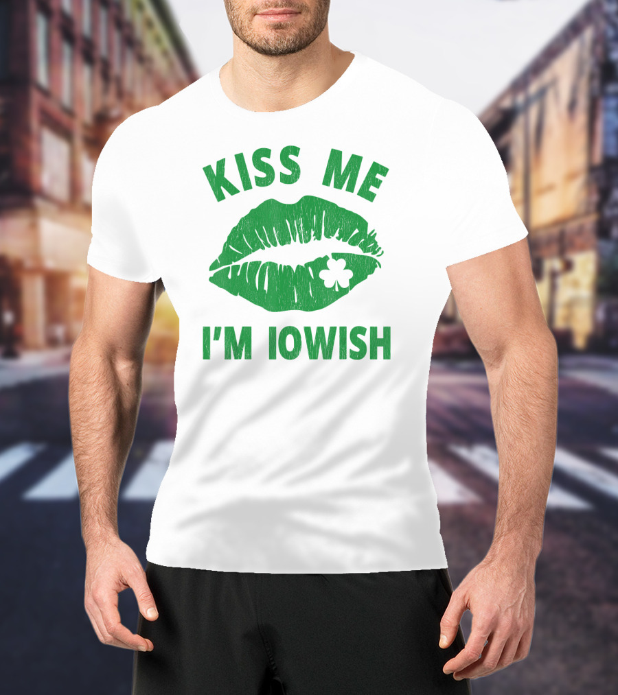 Kiss Me I'm Iowish St Patrick's Day Green Lips With Clover T-Shirt