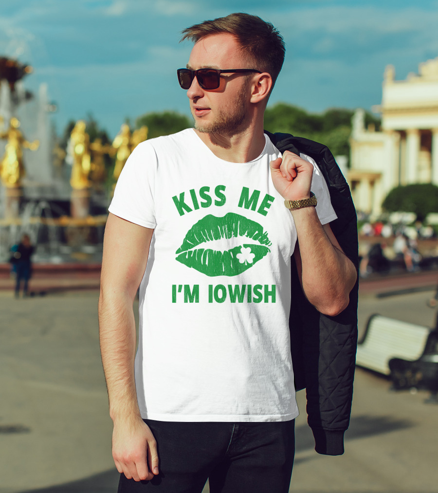 Kiss Me I'm Iowish St Patrick's Day Green Lips With Clover T-Shirt