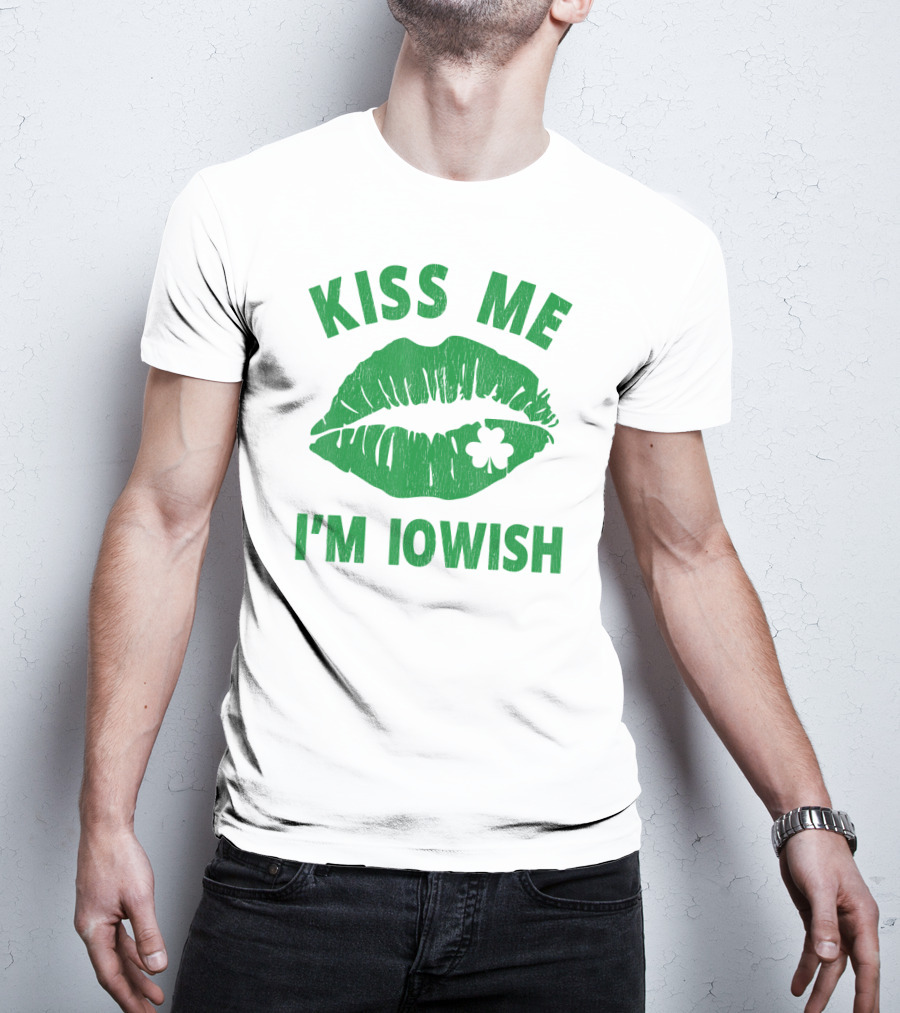 Kiss Me I'm Iowish St Patrick's Day Green Lips With Clover T-Shirt