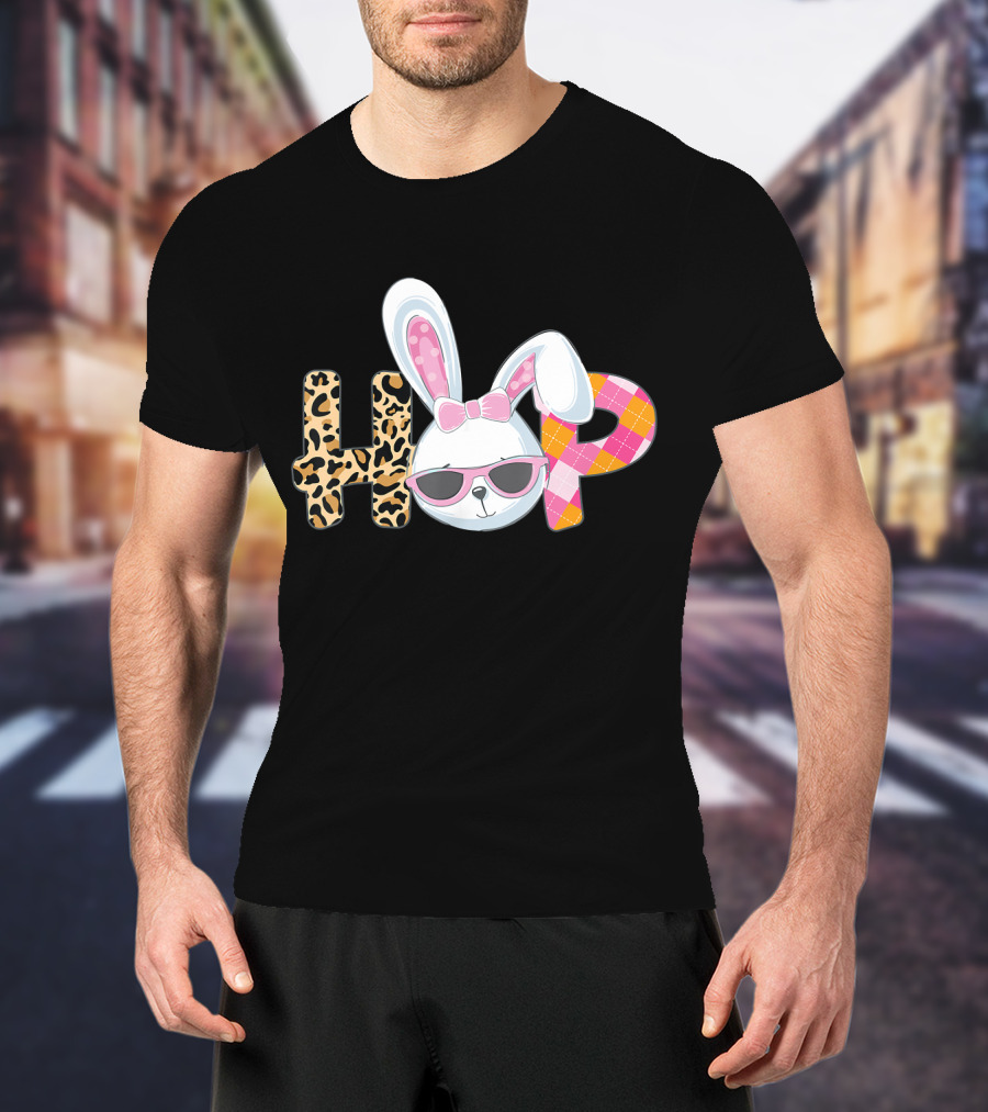 Plaid Easter Bunny HOP Leopard T-Shirt