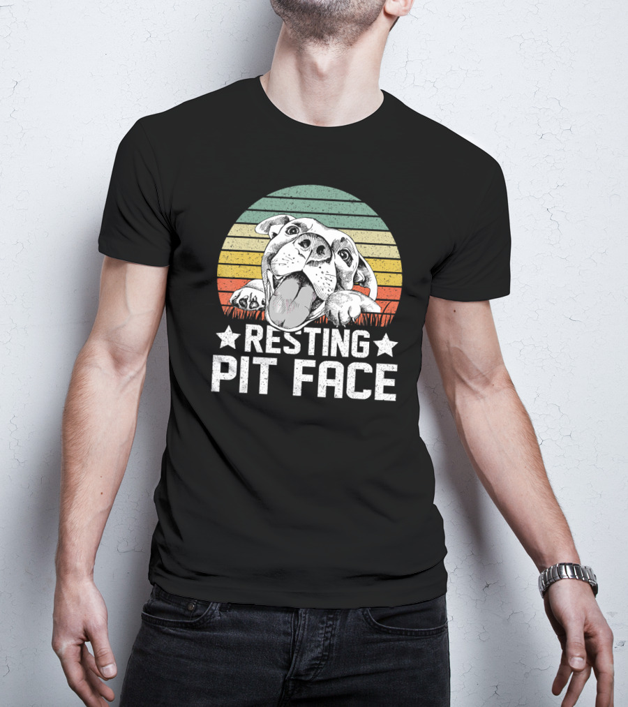 Vintage Resting Pit Face Pitbull Retro Sunset T-Shirt