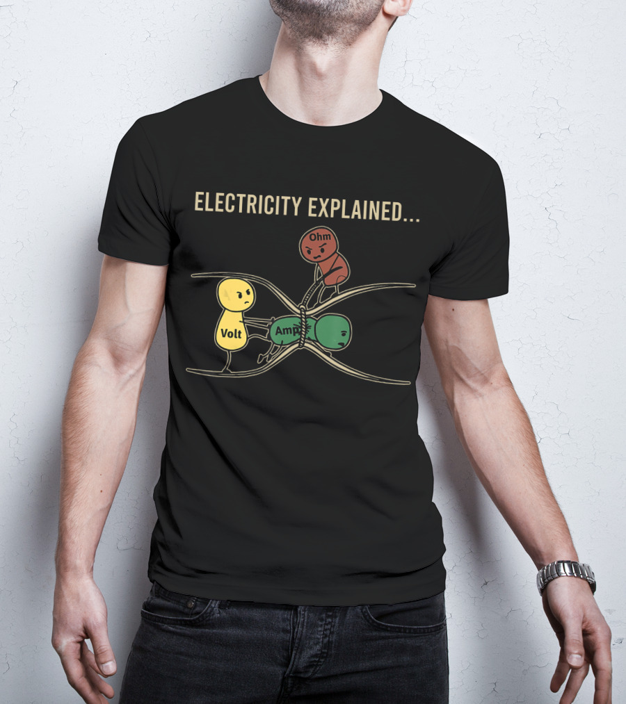 Electricity Explained Volt Amp Ohm Characters Interaction T-Shirt