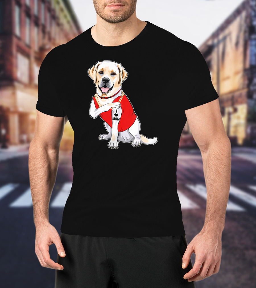 Labrador Retriever I Love Mom Tattoo Red Shirt Gold Chain T-Shirt
