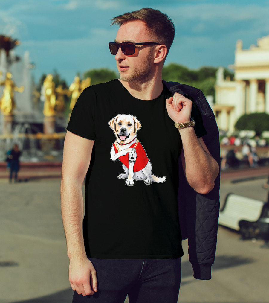 Labrador Retriever I Love Mom Tattoo Red Shirt Gold Chain T-Shirt