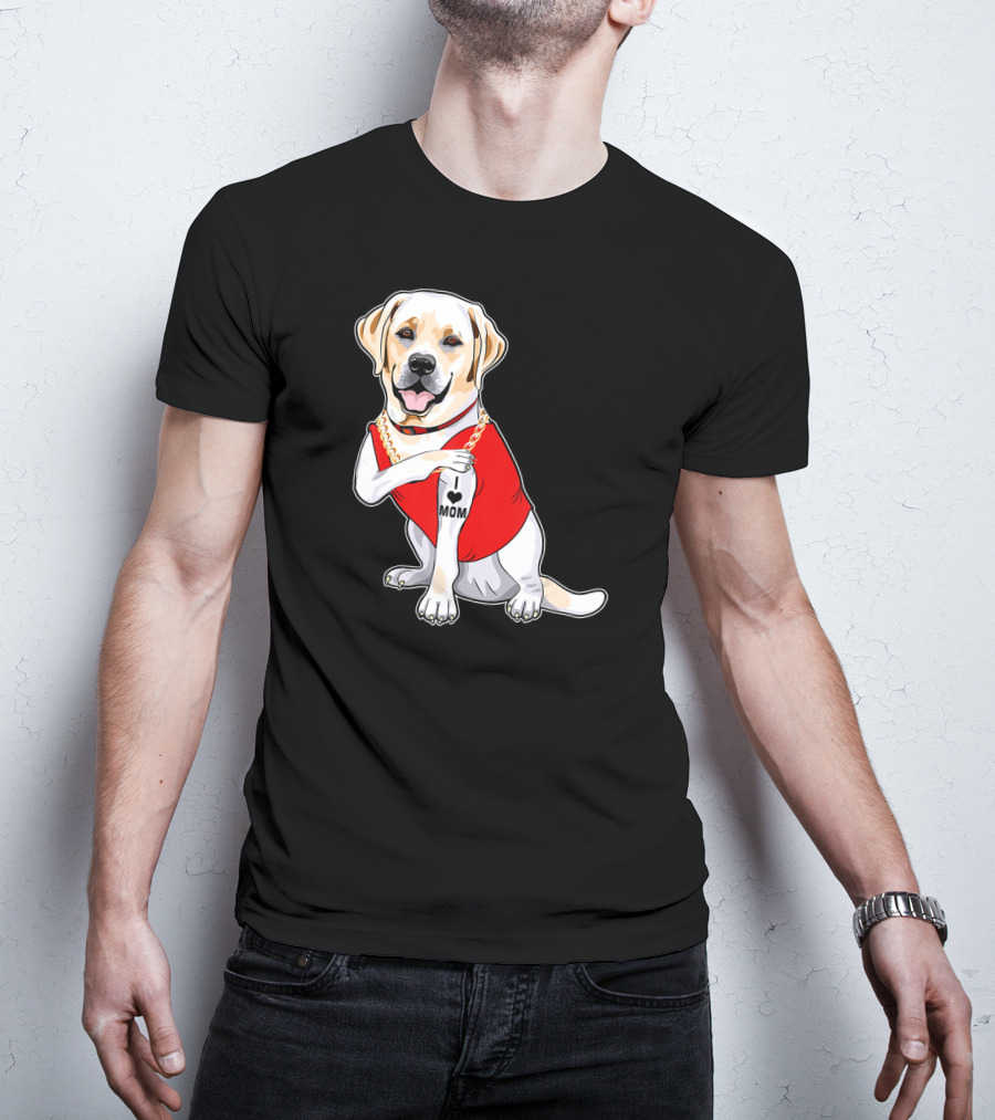 Labrador Retriever I Love Mom Tattoo Red Shirt Gold Chain T-Shirt