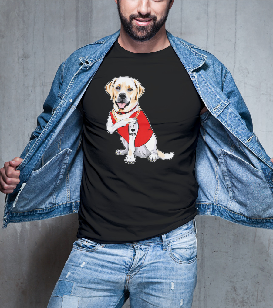Labrador Retriever I Love Mom Tattoo Red Shirt Gold Chain T-Shirt