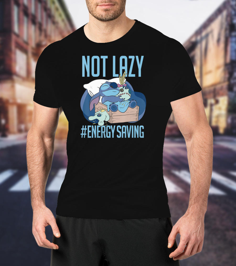 Not Lazy Energy Saving Disney Lilo Stitch Sleeping In Box T-Shirt