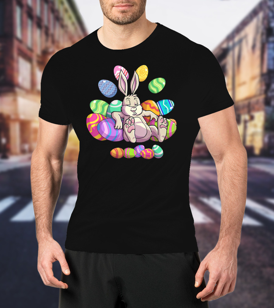 Funny Easter Bunny With Colorful Eggs For Girls Boys Toddler T-Shirt