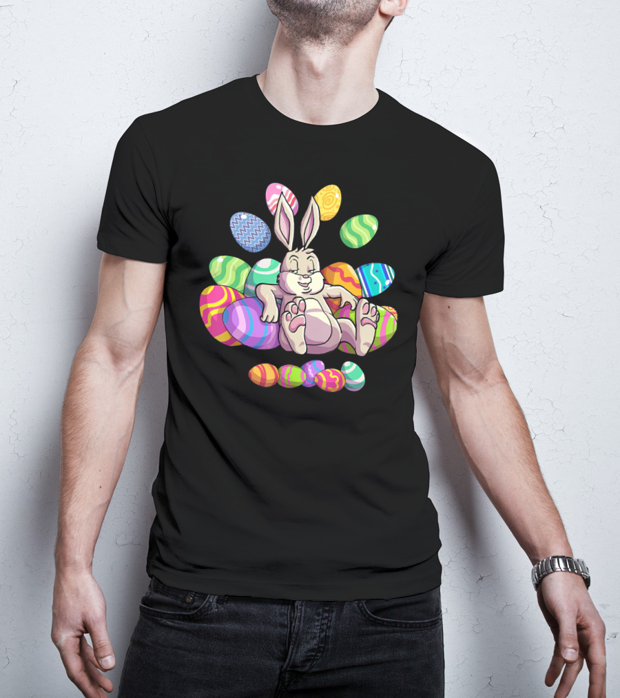 Funny Easter Bunny With Colorful Eggs For Girls Boys Toddler T-Shirt