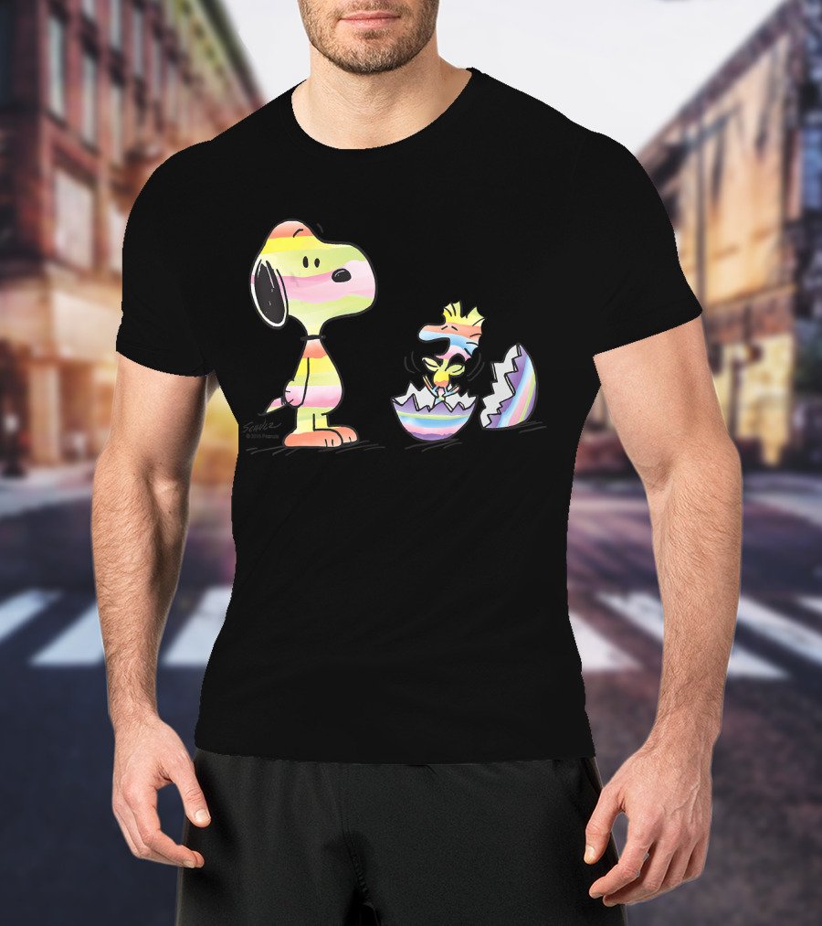 Peanuts Snoopy Woodstock Colorful Easter Egg Stripes T-Shirt