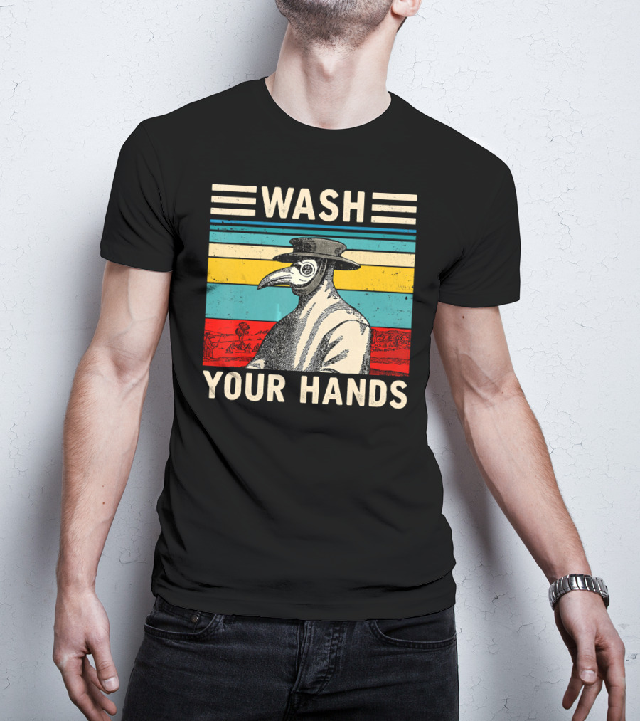 Wash Your Hands Plague Doctor Vintage Stripe T-Shirt