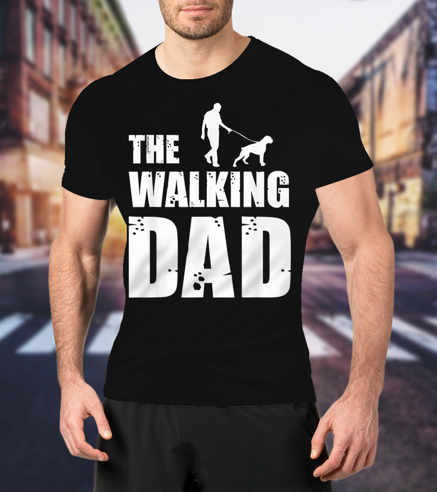 The Walking Dad Boxer Dog Silhouette Walking Man And Dog T-Shirt