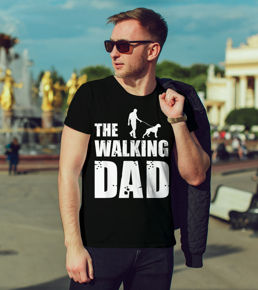 The Walking Dad Boxer Dog Silhouette Walking Man And Dog T-Shirt