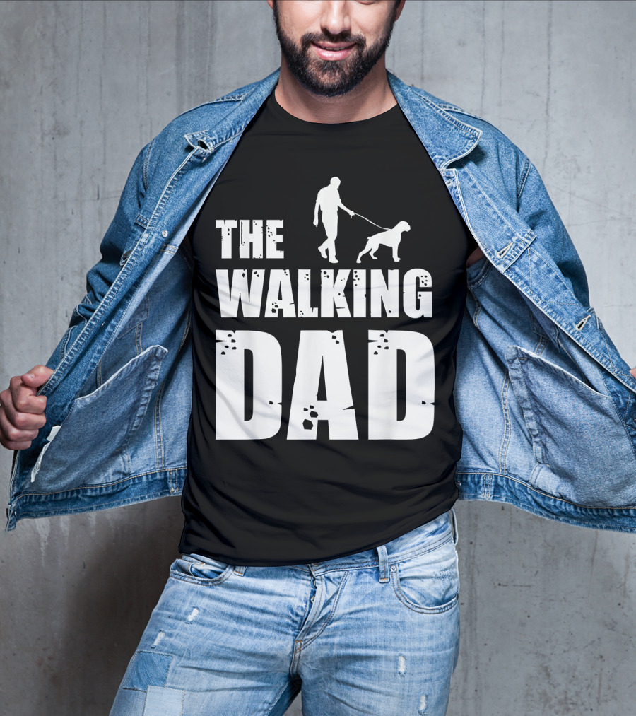 The Walking Dad Boxer Dog Silhouette Walking Man And Dog T-Shirt