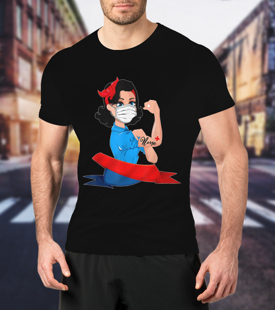 Rosie The Riveter Strong Nurse Mask Tattoo T-Shirt