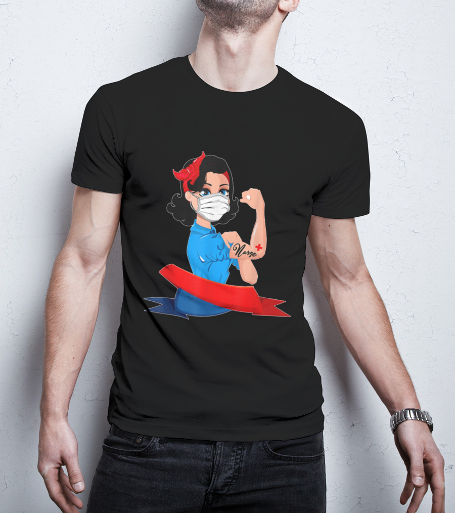 Rosie The Riveter Strong Nurse Mask Tattoo T-Shirt