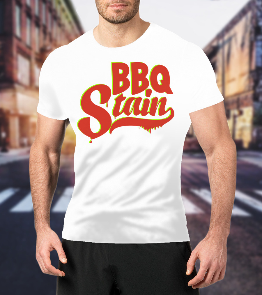 BBQ Stain Dripping Font Bold Red Green Outline T-Shirt