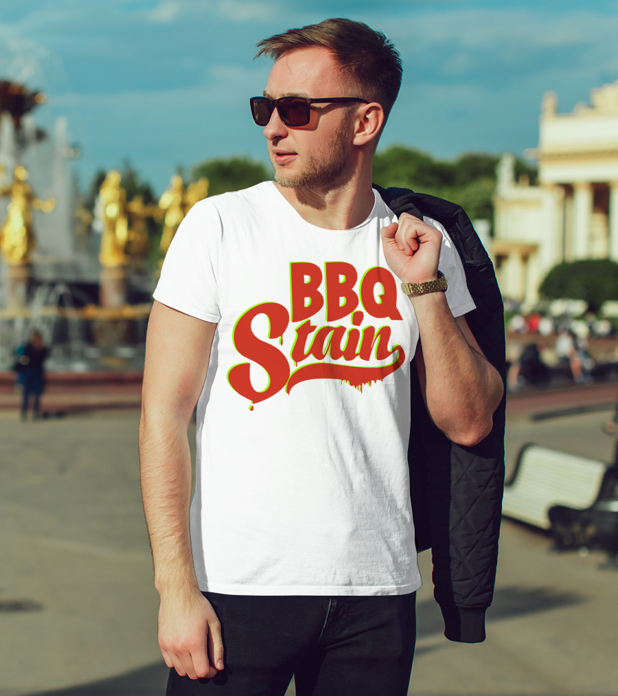 BBQ Stain Dripping Font Bold Red Green Outline T-Shirt