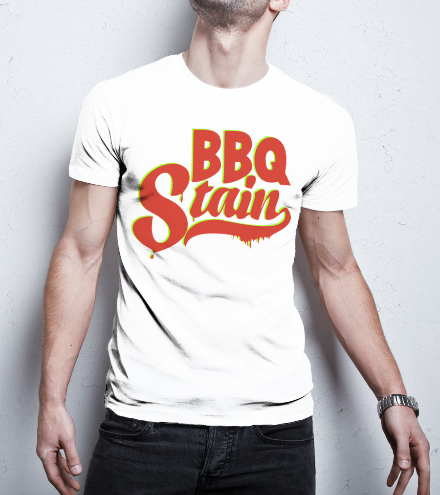 BBQ Stain Dripping Font Bold Red Green Outline T-Shirt