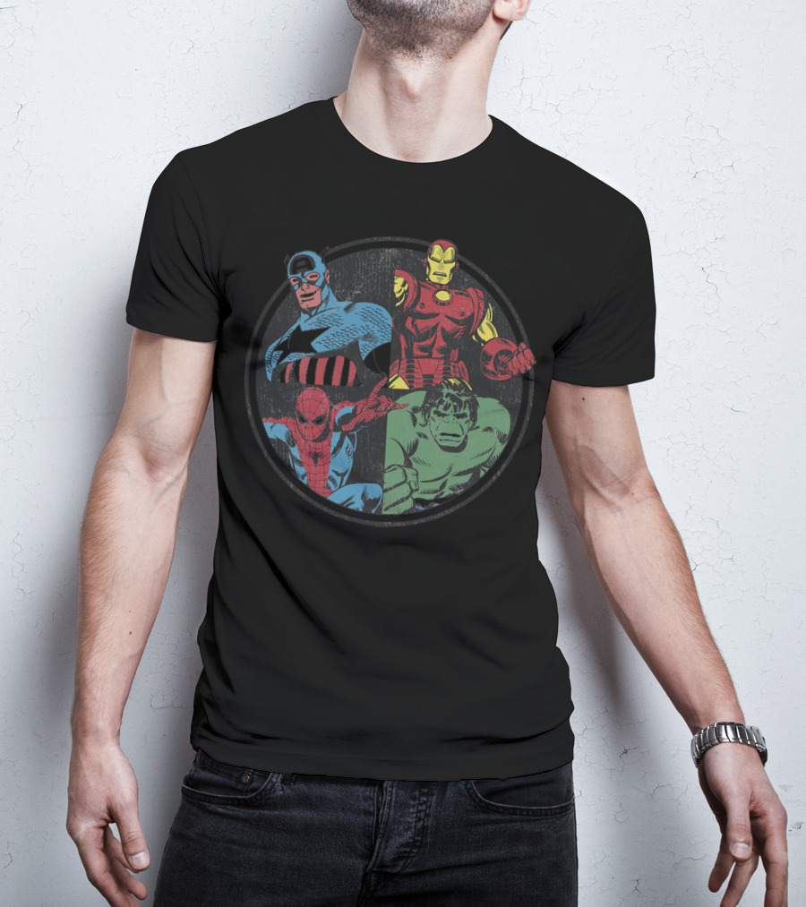 Marvel Avengers Assemble Captain America Spider-Man Iron Man Hulk T-Shirt