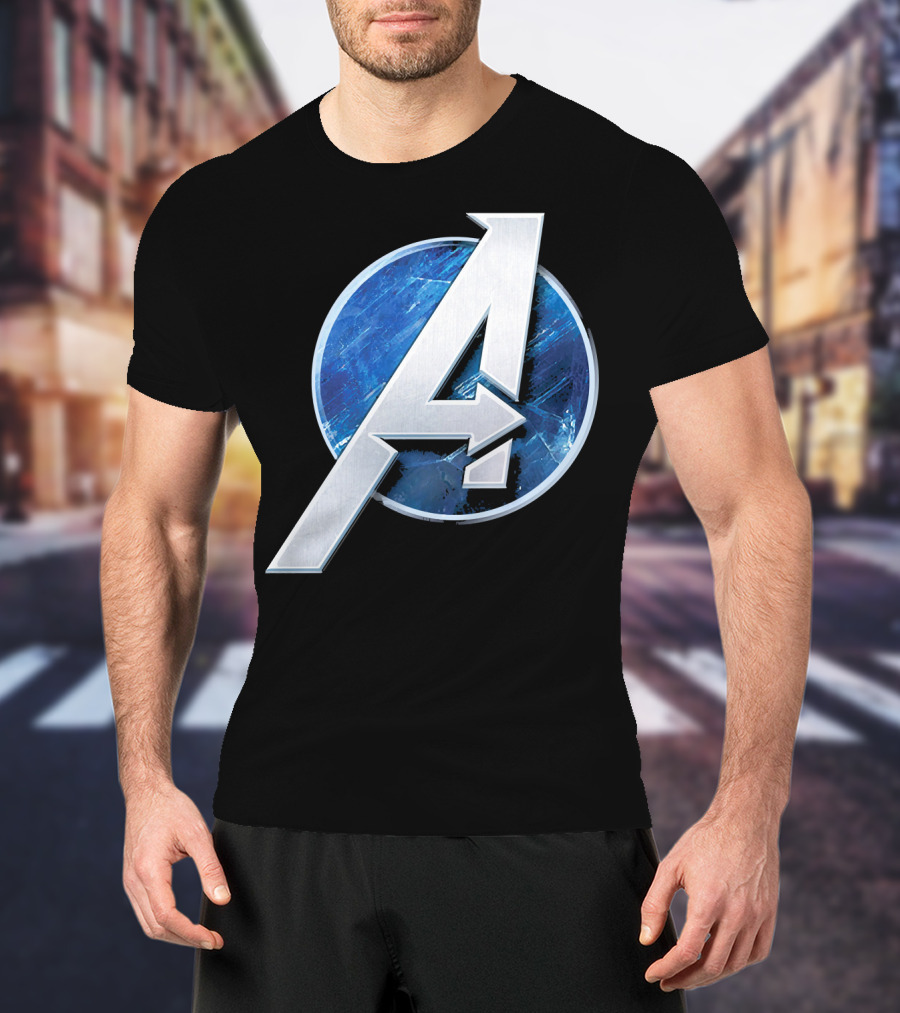 Marvel Avengers Blue Circle Icon Silver A T-Shirt