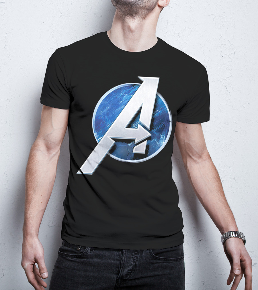 Marvel Avengers Blue Circle Icon Silver A T-Shirt
