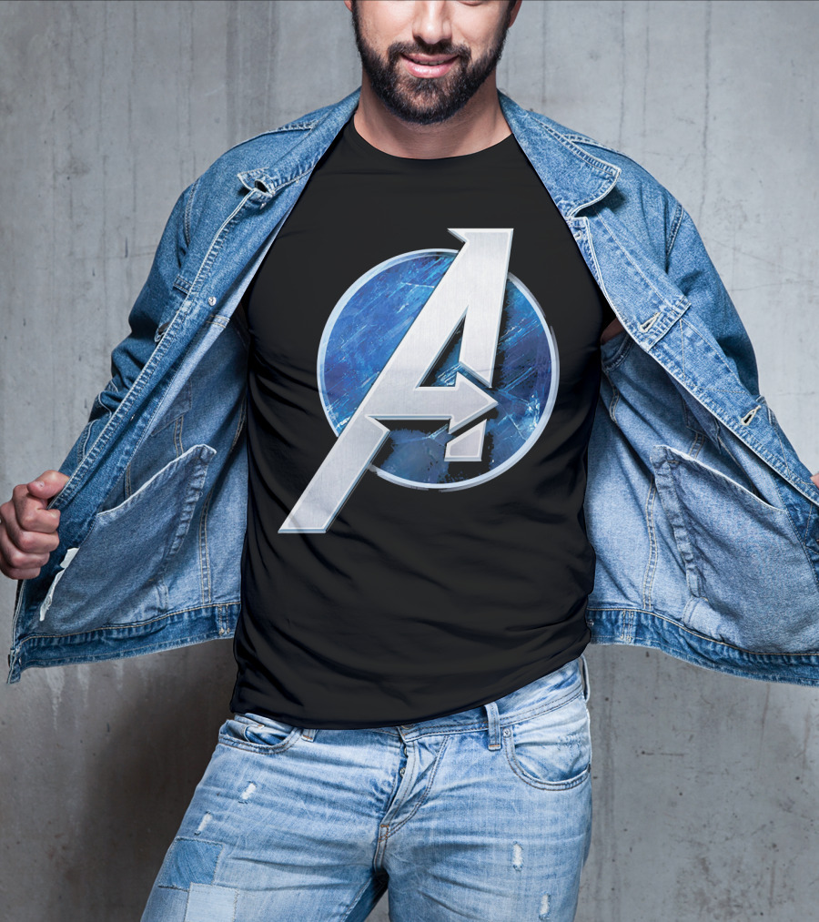 Marvel Avengers Blue Circle Icon Silver A T-Shirt