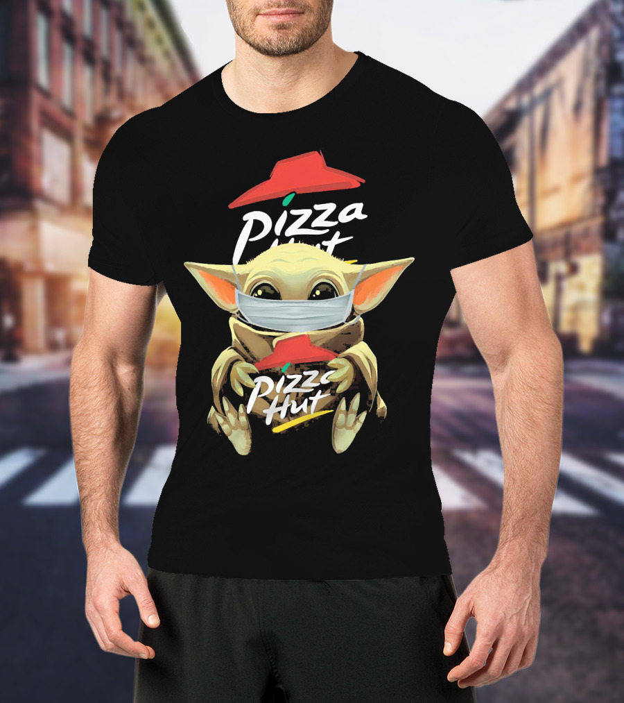 Baby Yoda Mask Holding Pizza Hut T-Shirt